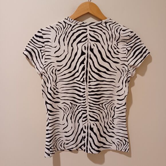 J. Mclaughlin Signature Catalina Cloth Zebra Animal Print Short Sleeve Top S - Picture 4 of 7